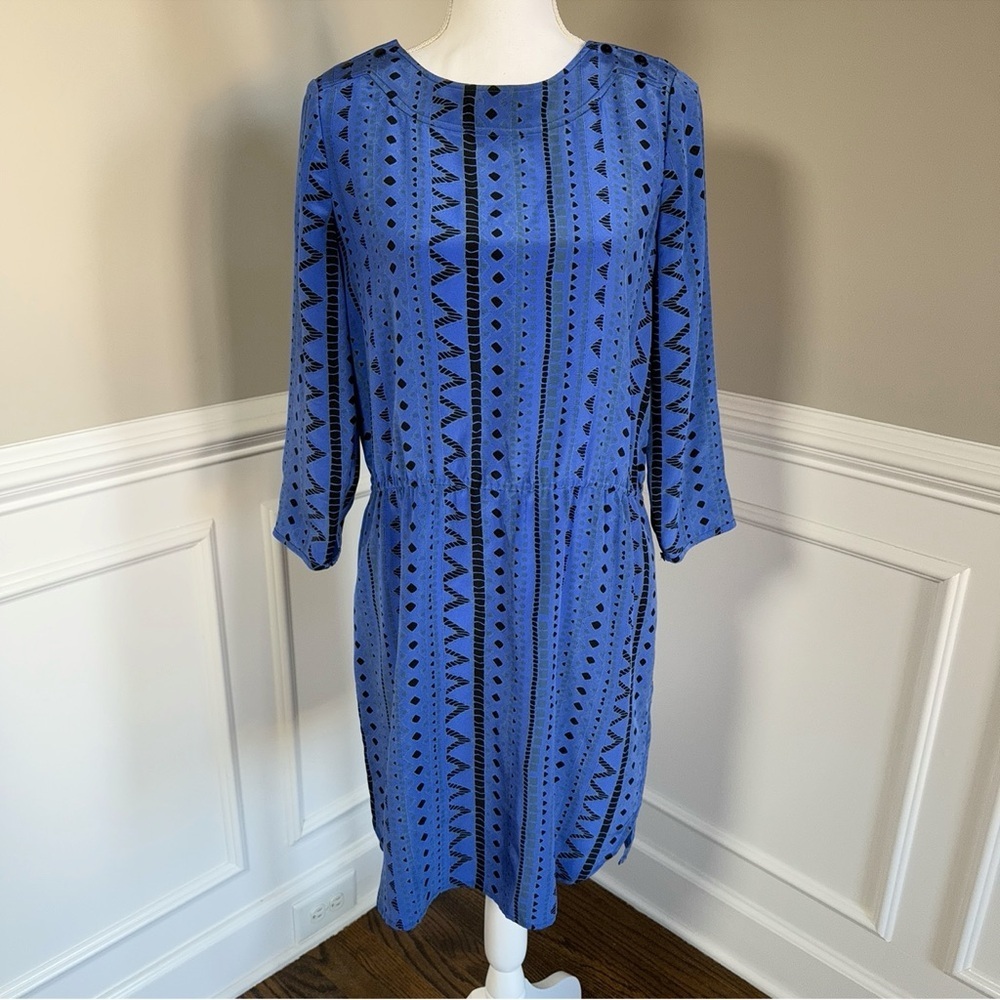 TIBI Blue Geometric Patterned Silk Dress with Pockets Size 4